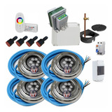 Kit 4 Luces Pileta Hormigon 20w Rgb + Kit Proteccion 