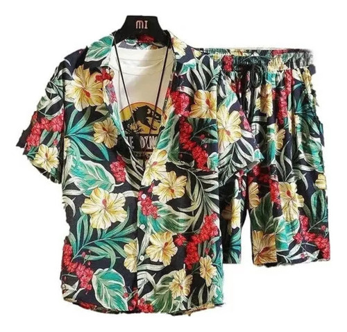 H Playa Y Pantalón Short Hombre Conjunto Camisa Hawaiana