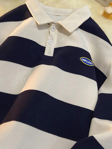 Camiseta De Manga Larga A Rayas For Pareja Con Cuello Polo