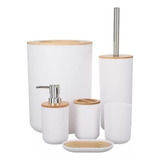 Kit Para Banheiro Bambu 6peças Branco- Plasvale