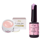 Kit Vólia Gel Classic Pink + Top Coat Pink Alto Brilho 