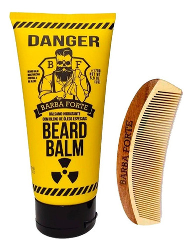 Kit Barba Forte Balm Danger + Pente Madeira Artesanal Pt002