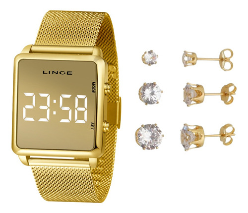 Relógio Digital Feminino Dourado Lince Mdg4619l Promoção