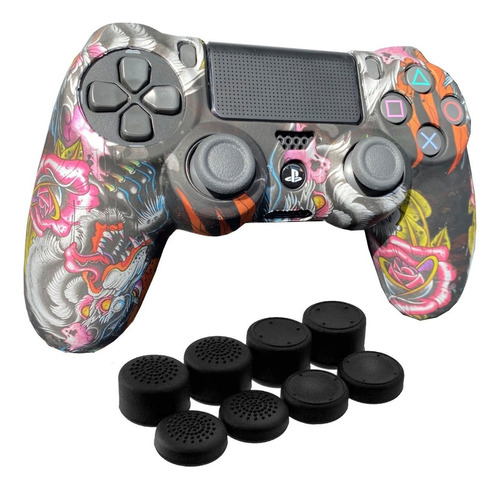 Mandalibre Funda Dualshock Compatible Con Playstation 4 Color Dragón Negro