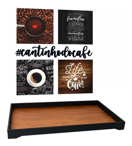 Bandeja Grande Cafeteira Quadros Café Frase Decorativa 