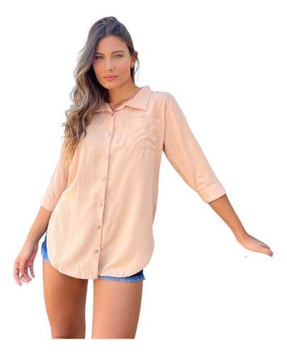 Camisa Larga Mujer Manga 3/4 Convertible A Corta Poplin 