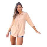 Camisa Larga Mujer Manga 3/4 Convertible A Corta Poplin 