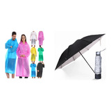 Pack Paraguas De Bolsillo+poncho Impermeable Lluvia Invierno