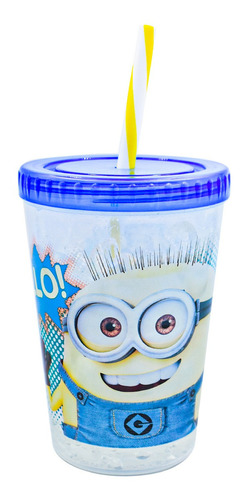 Vaso Minions Despicable Me Plastico Doble Pared C/tapa 266ml Color Multicolor