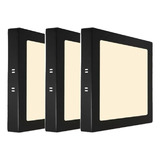 Kit 3 Plafon Painel Led Sobrepor 15x15 Preto Quadrado 12w Cor Preto - Branco Quente 110v/220v