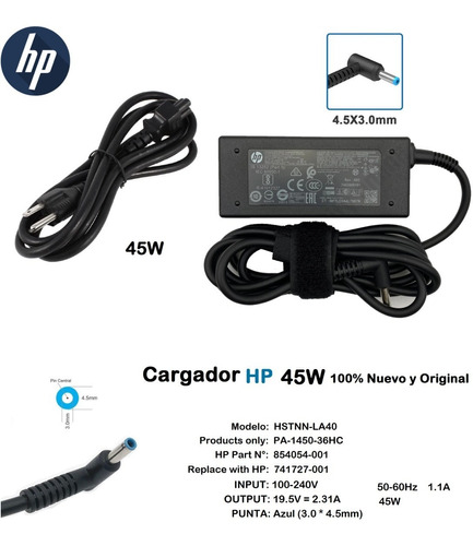 Cargador Original Hp 45w  19.5v-2.31a  Nuevo Y Original 100%