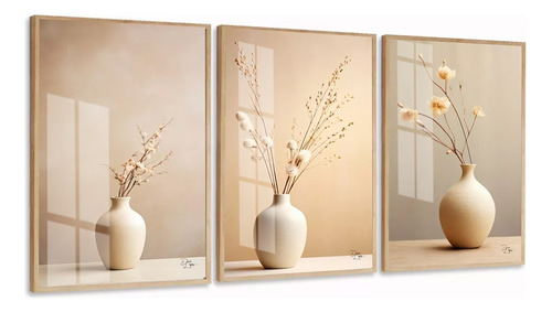 Quadros Decorativo Vaso Flor Boho Moderno Sala Moldura Vidro