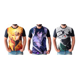 Kit 3 Camisetas Naruto Shipuuden Sasuke Kakashi Frete Gratis