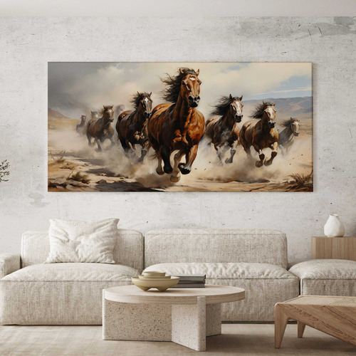 Quadro Tela Decorativo Abstrato Quarto Cavalos 140x70 Grande