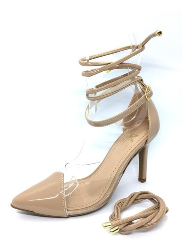 Sapato Feminino Scarpin Bico Fino De Vinil Salto Medio 9cm