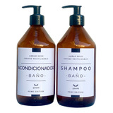 Set De Baño Envase Vidrio Ámbar Shampoo + Acondicionador