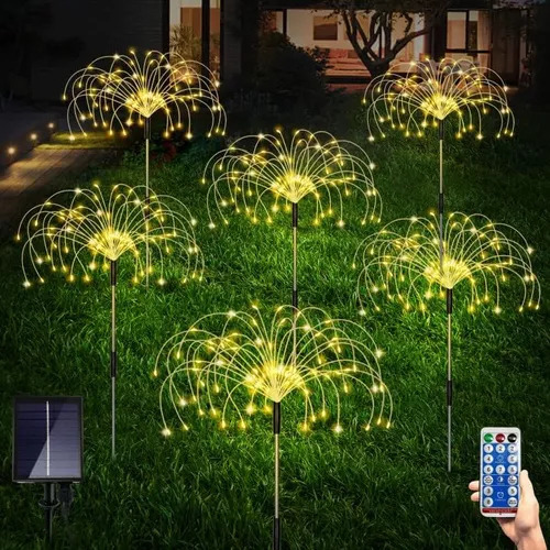 6pc Luzes Solares De Fogos De Artifício Com Controle Remoto*