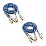 2 Cabos Rca 1 Metro Prime Plug Metal 5mm Azul Techone