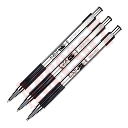 3 Plumas Boligrafo Retractil Punto Fino 0.7mm Zebra Metalico