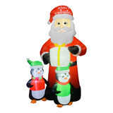 Inflable Navideño Santa Con Regalo Y Pingüinos 2.4m