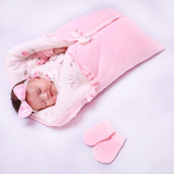 Saída Maternidade Menina Rosa Floral Com Saco De Dormir