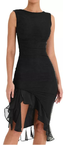 Vestido Midi Fruncida Elegante  Para Mujer Sexy Sin Espalda