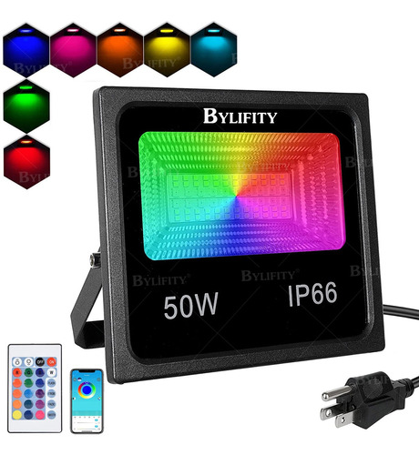 Reflectores Led Rgb De 50w Bylifity Ip66 Para Exterior