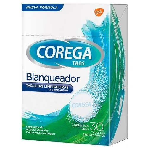 Tabletas Limpiadoras Corega Tabs Blanqueador X 30 Unidades