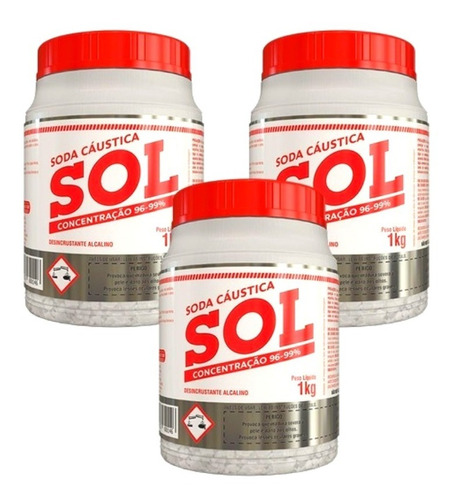 Kit Com 3 Soda Caustic Sol Materia Prima Pra Fazer Sabão 99%