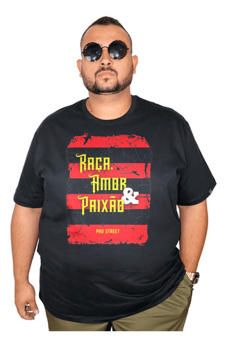 Camiseta Plus Size Time Flamengo Nação Raça Amor & Paixão