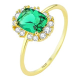 Anillo Para Mujer Esmeralda Laminado En Oro