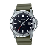 Reloj Casio Casual Mtp-vd01-3ev Hombre Correa Resina Verde Color Del Bisel Plateado Color Del Fondo Negro