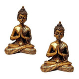 Combo Kit 2 Estátuas Mini Buda Hindu Resina Dourado 8,5cm
