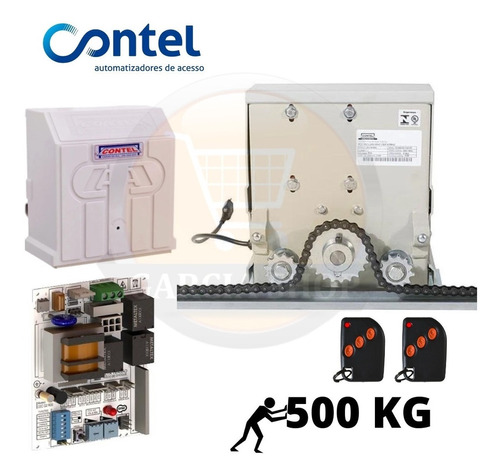 Kit Motor Portão Deslizante Corrente Contel 500kg 2 Tx 5 Mtr