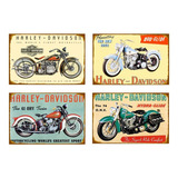 Carteles Metalicos Pack 4 Diseños Moto Harley Retro20x30 Cms