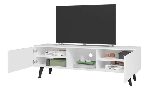 Rack Mueble Tv 55 Angora Blanco Estilo Vintage Moderno.