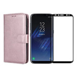 Kit Capa Carteira Flip Rose Para Galaxy S9 Plus + Pelicula