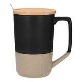 Taza De Cerámica Con Tapa De Bambú Y Cuchara Cap  485 Ml