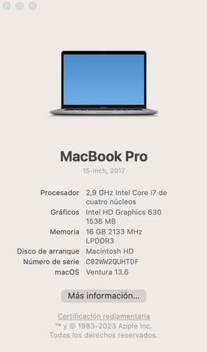 Mac Book Pro I7 / 16 Gb Año 2017 Buen Estado