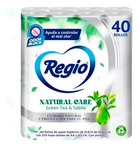 Papel Higiénico Regio® Natural Care 40 Rollos Hojas Dobles