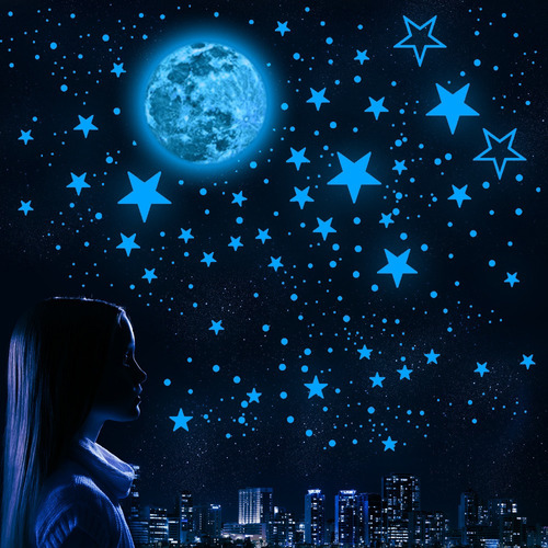 Calcomania Pegatinas Luna Estrellas Brilla En Oscuridad D015