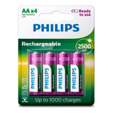 4 Pilhas Recarregáveis Aa Philips 2500mah Controle Camera