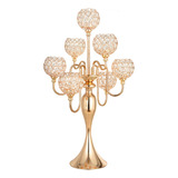 Candelabro Dorado Con Cristal Para Centro De Mesa, 7 Brazos