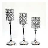 Candelabro Para Velas Color Plata Set X 3 #60503 Premium 