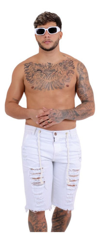 Short Masculino Jeans Branco: Frescor Do Denim