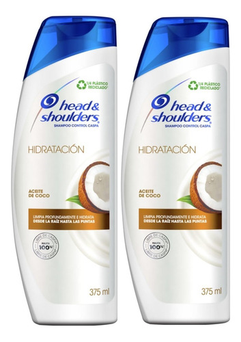 2 Shampoo Head & Shoulders Hidratación Aceite De Coco 375 Ml