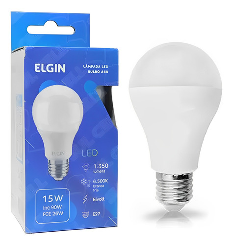 Lâmpada Bulbo Led Elgin 15w Bivolt 6500k