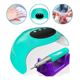 Lámpara De Uñas 48w Led/uv 2 En 1 Con Pulidor 30000 Rpm H-21 Color Verde Turquesa