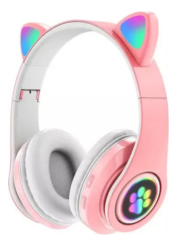 Fone De Ouvido Gamer Over-ear Sem Fio Barato Rosa Led