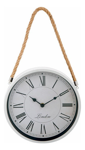 Reloj De Pared Con Soga Marco Metal Y Vidrio Vintage 27cm